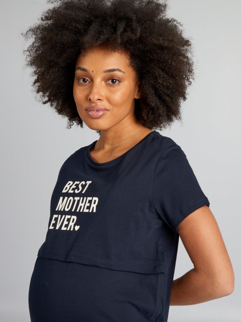 Borstvoedingsnachthemd met opschrift BLAUW - Kiabi