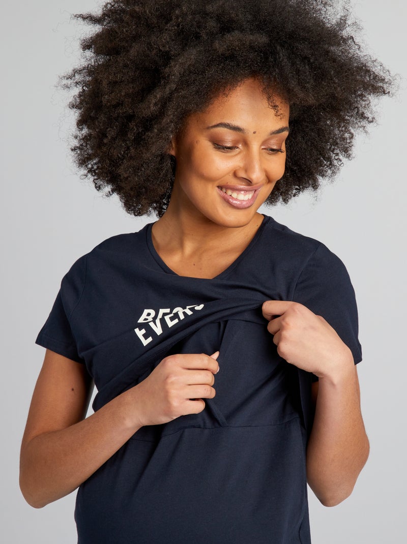 Borstvoedingsnachthemd met opschrift BLAUW - Kiabi