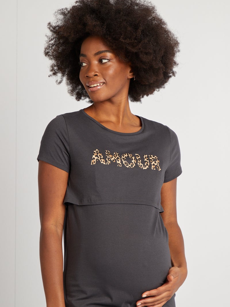 Borstvoedingsnachthemd met opschrift ZWART - Kiabi