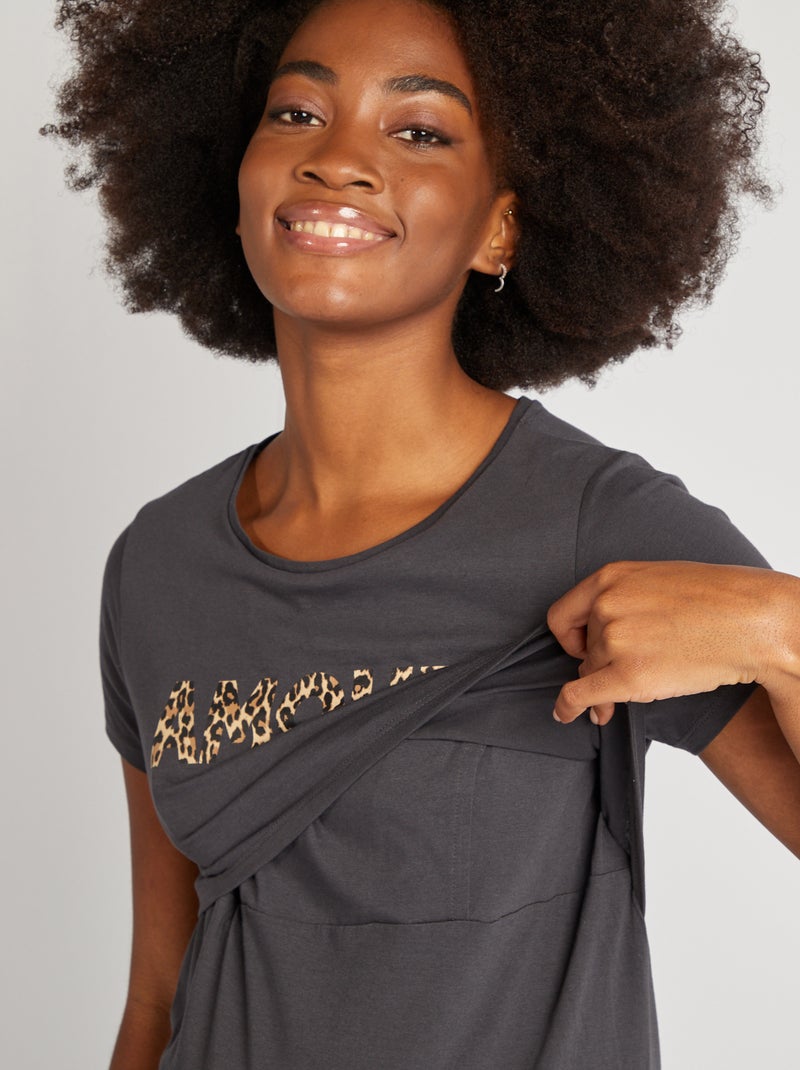 Borstvoedingsnachthemd met opschrift ZWART - Kiabi