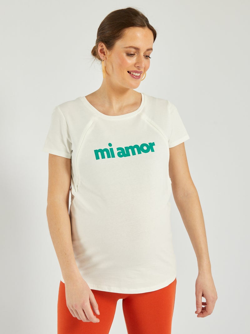 Borstvoedingsshirt met blinde ritsjes WIT - Kiabi