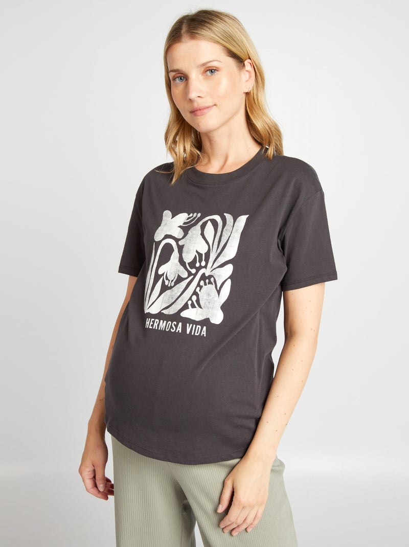 Borstvoedingsshirt met print ZWART - Kiabi