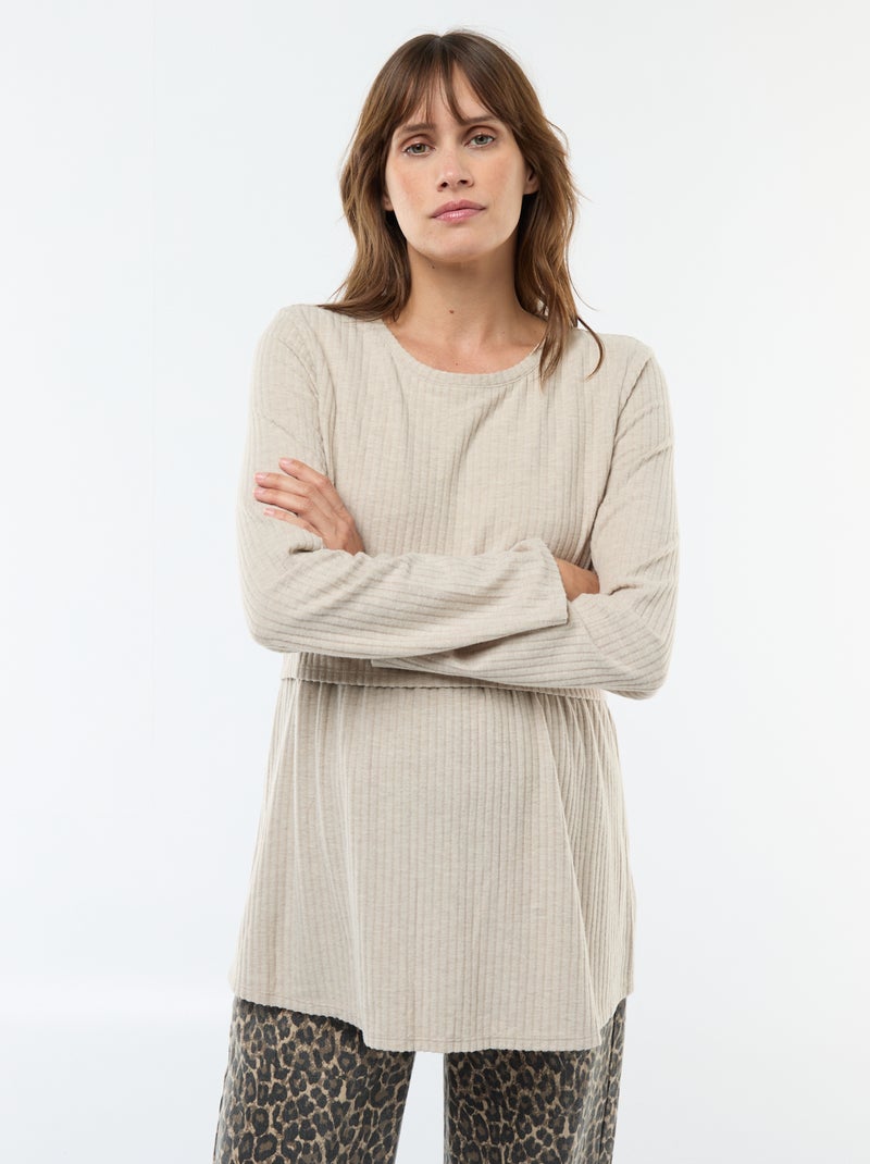 Borstvoedingsshirt van ribtricot Biege - Kiabi