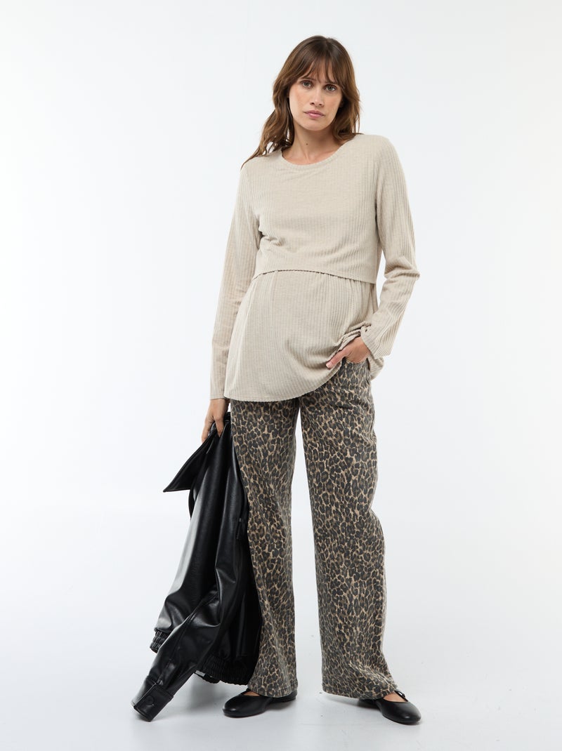 Borstvoedingsshirt van ribtricot Biege - Kiabi