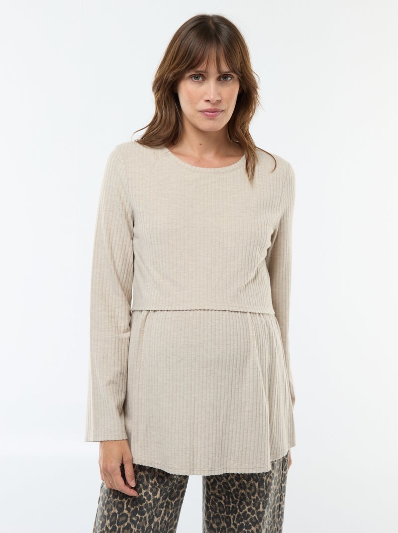 Borstvoedingsshirt van ribtricot Biege - Kiabi
