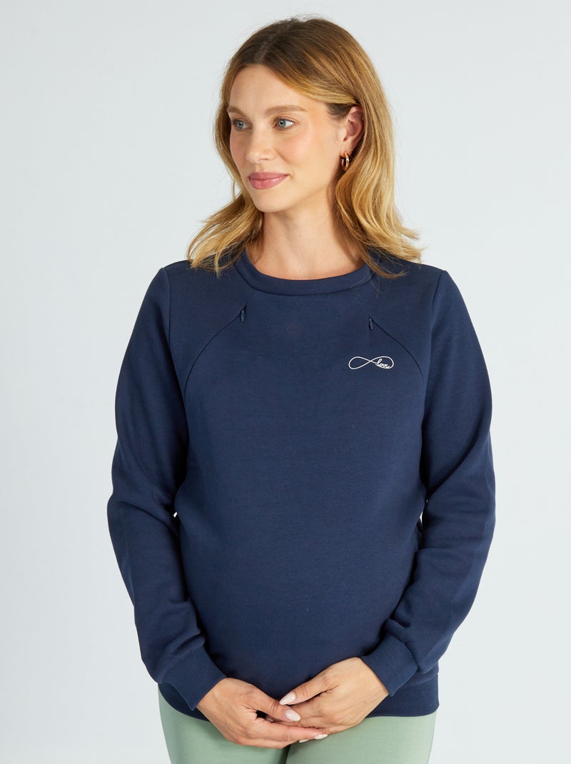 Borstvoedingssweater met ronde hals BLAUW - Kiabi