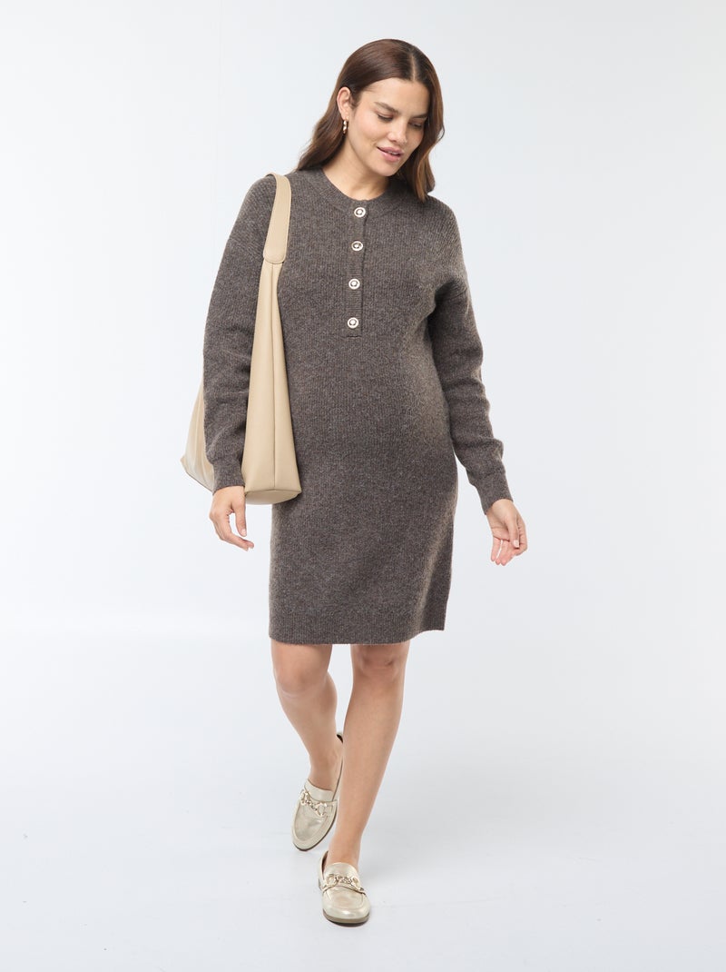 Borstvoedingstrui-jurk met knoopsluiting Bruin - Kiabi