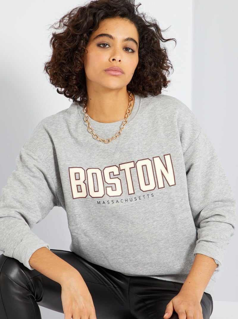 Boston-sweater van joggingstof GRIJS - Kiabi