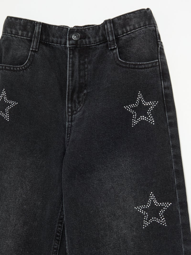 Brede broek met strass Zwart - Kiabi