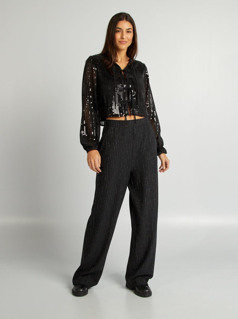Brede broek van lurex met strepen ZWART - Kiabi