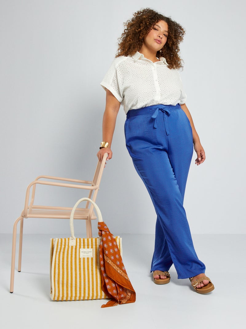 Brede, glanzende broek BLAUW - Kiabi