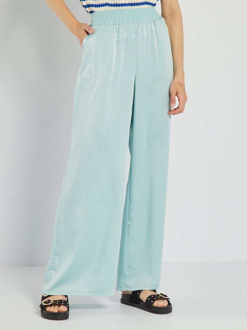 Brede, glanzende broek BLAUW - Kiabi