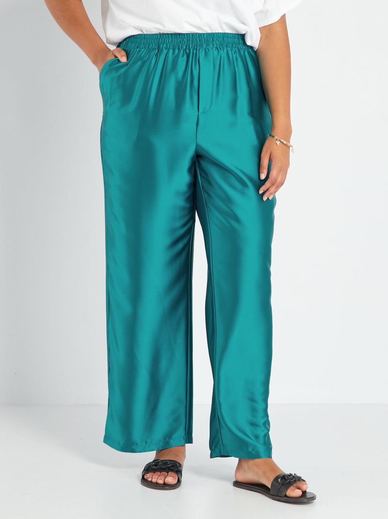 Brede, glanzende broek BLAUW - Kiabi