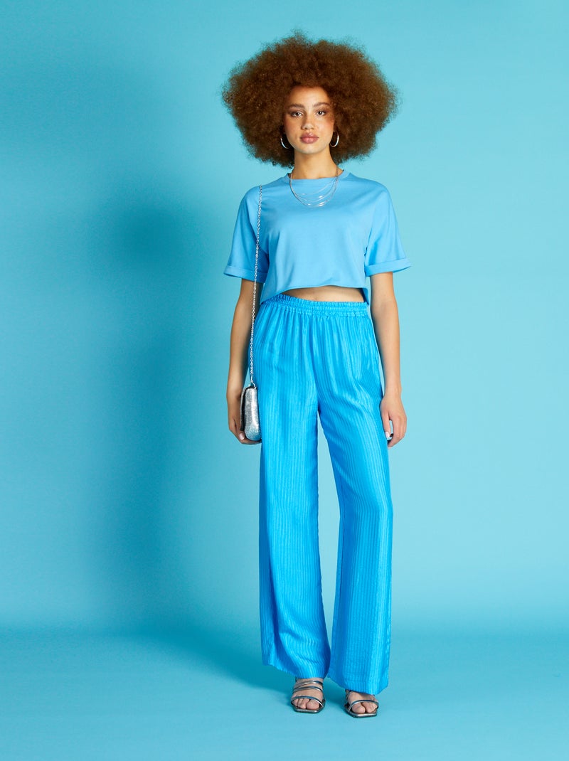 Brede, glanzende broek blauw - Kiabi