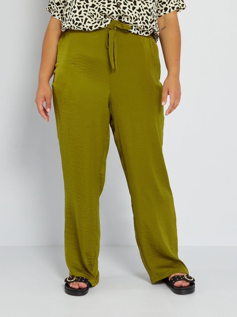 Brede, glanzende broek GROEN - Kiabi