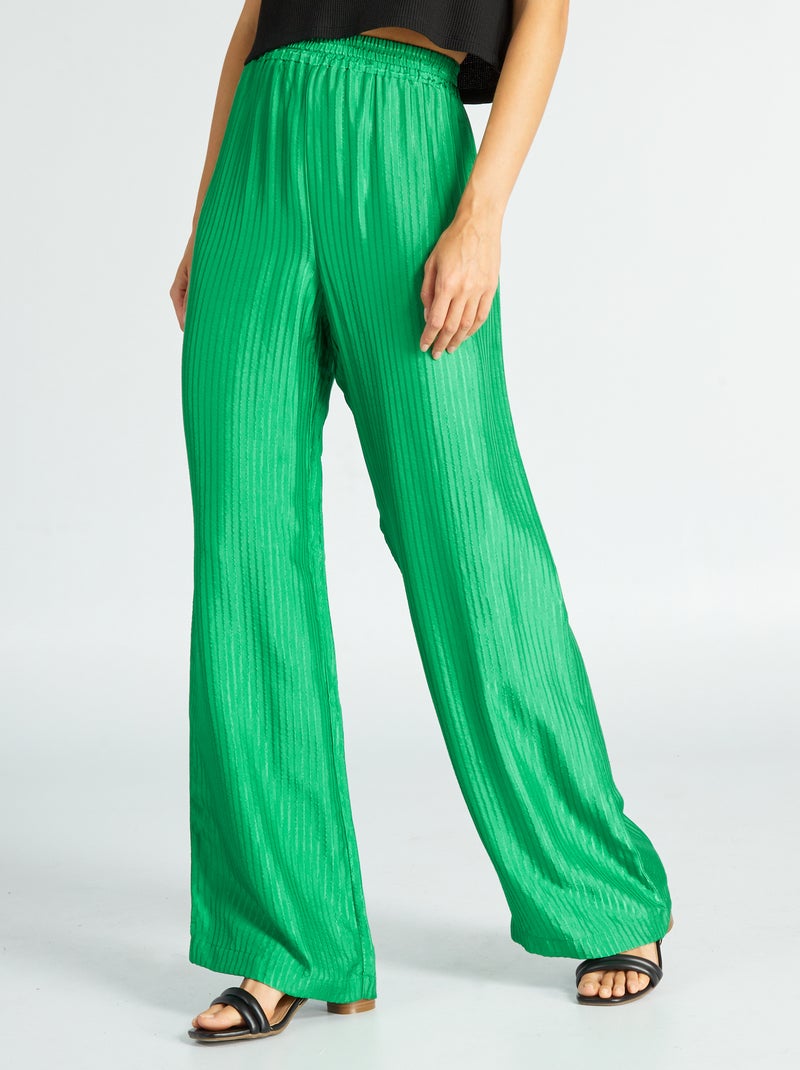 Brede, glanzende broek groen - Kiabi