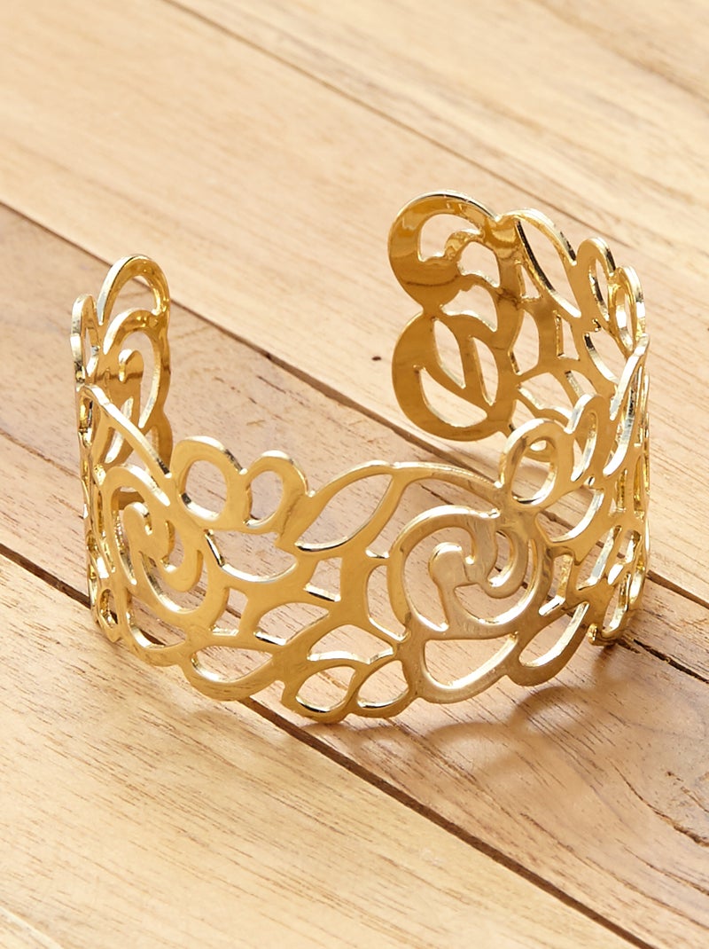 Brede, goudkleurige armband met draadstructuur goudkleur - Kiabi