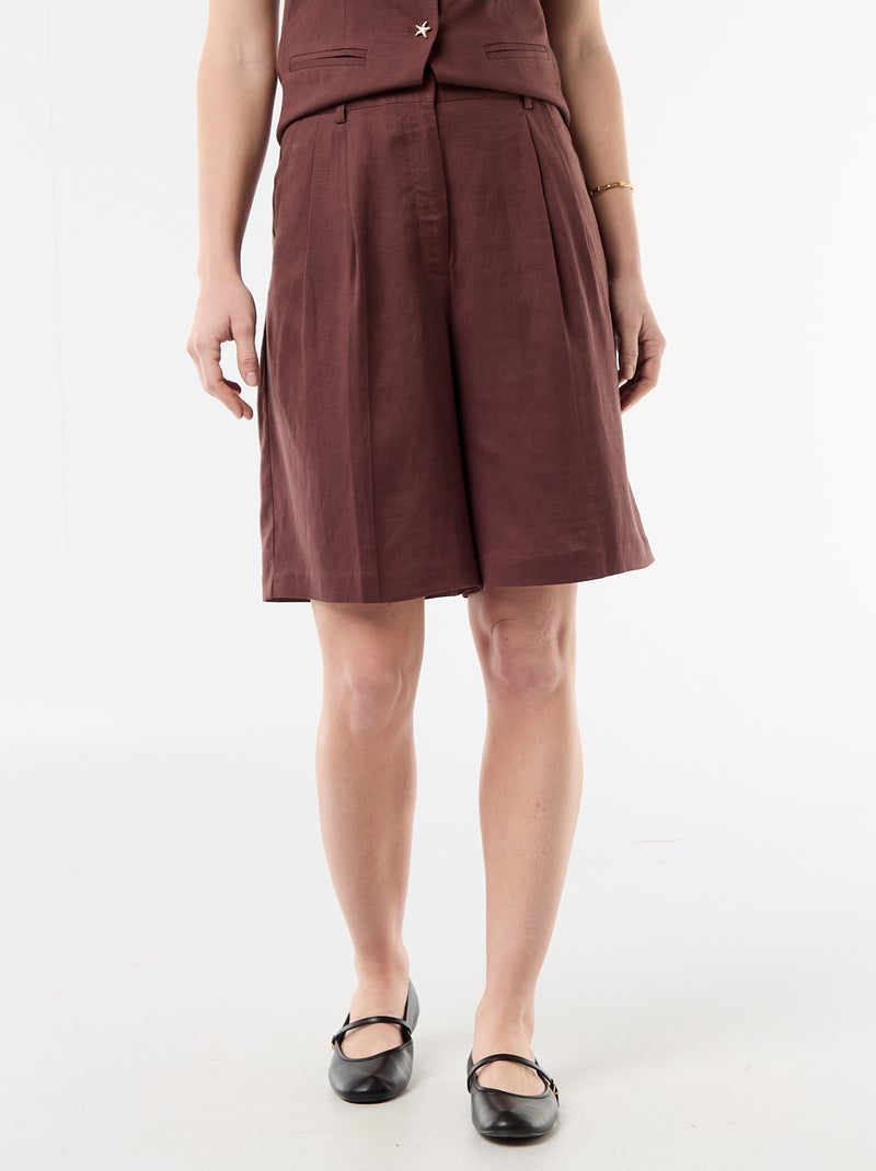 Brede short met plooien Bruin - Kiabi