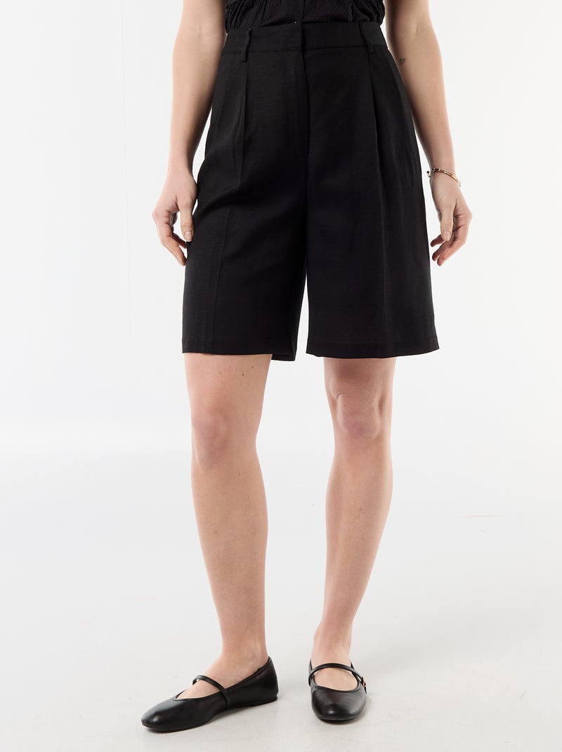 Brede short met plooien Zwart - Kiabi
