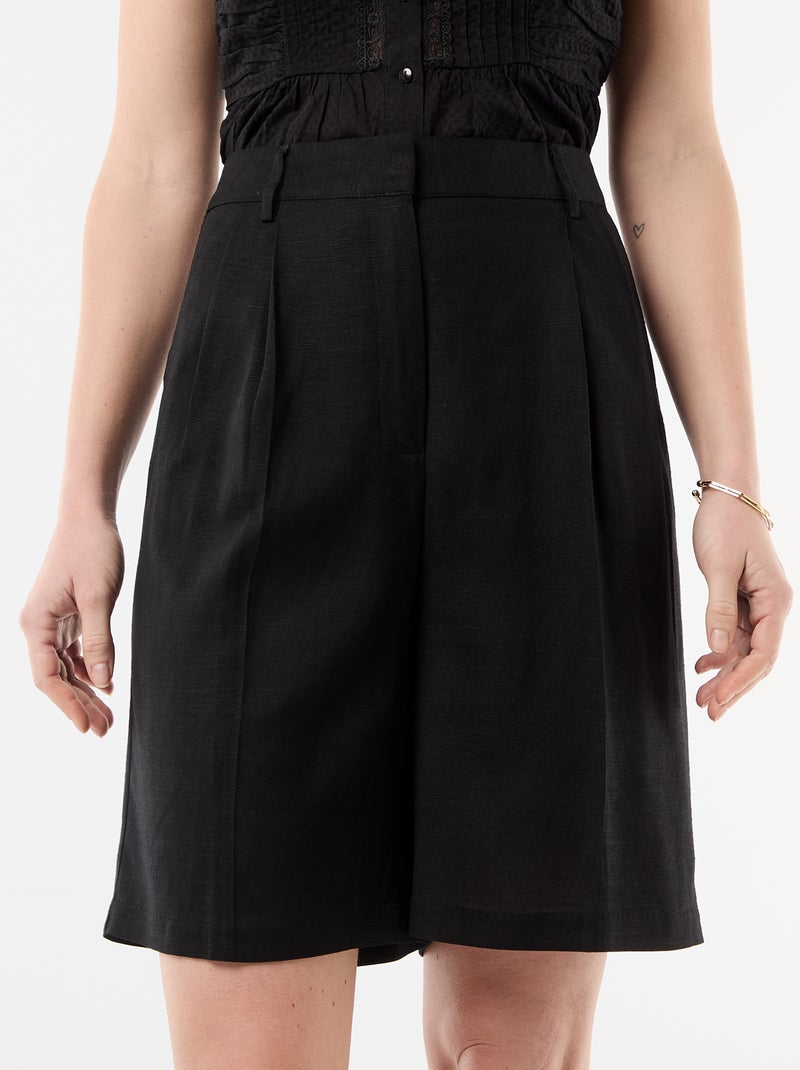 Brede short met plooien Zwart - Kiabi
