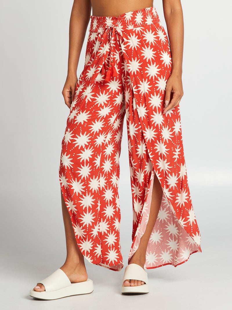 Brede strandbroek met print ORANJE - Kiabi