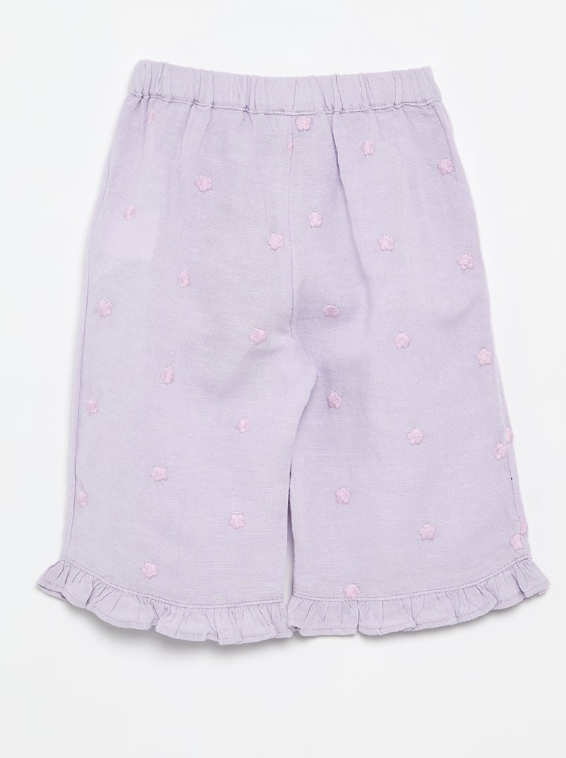 Broek met bloemenborduurwerk Paars - Kiabi