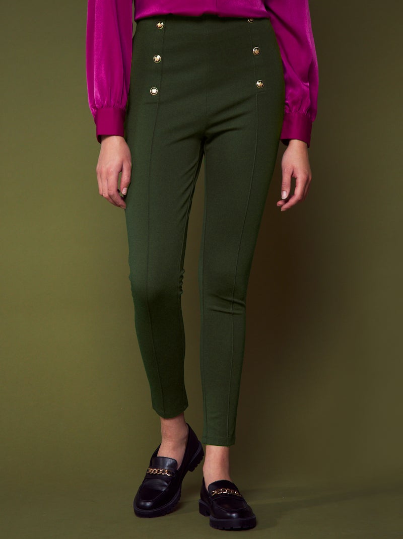 Broek met hoge taille en knoopjes KAKI - Kiabi