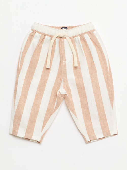 Broek met hoge taille van katoen en linnen - Kiabi