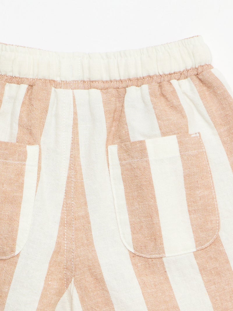 Broek met hoge taille van katoen en linnen Bruin - Kiabi