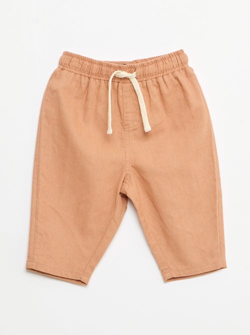 Broek met hoge taille van katoen en linnen - Kiabi