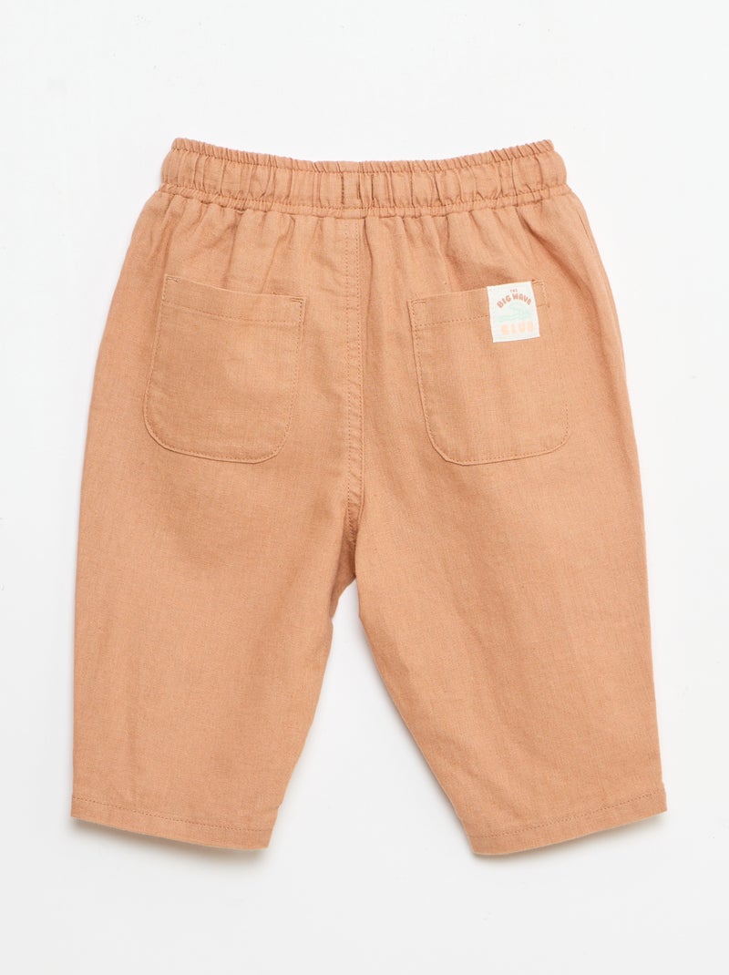 Broek met hoge taille van katoen en linnen Bruin - Kiabi