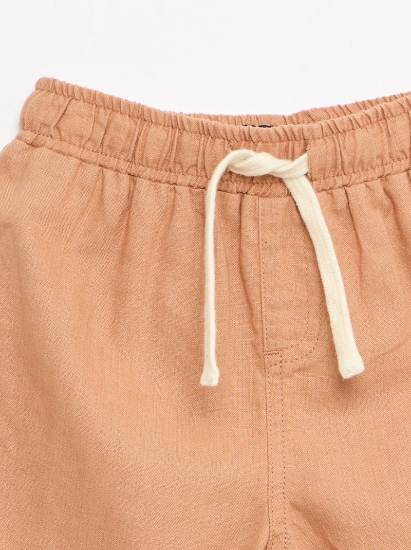 Broek met hoge taille van katoen en linnen Bruin - Kiabi