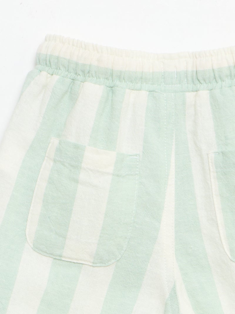 Broek met hoge taille van katoen en linnen Groen - Kiabi