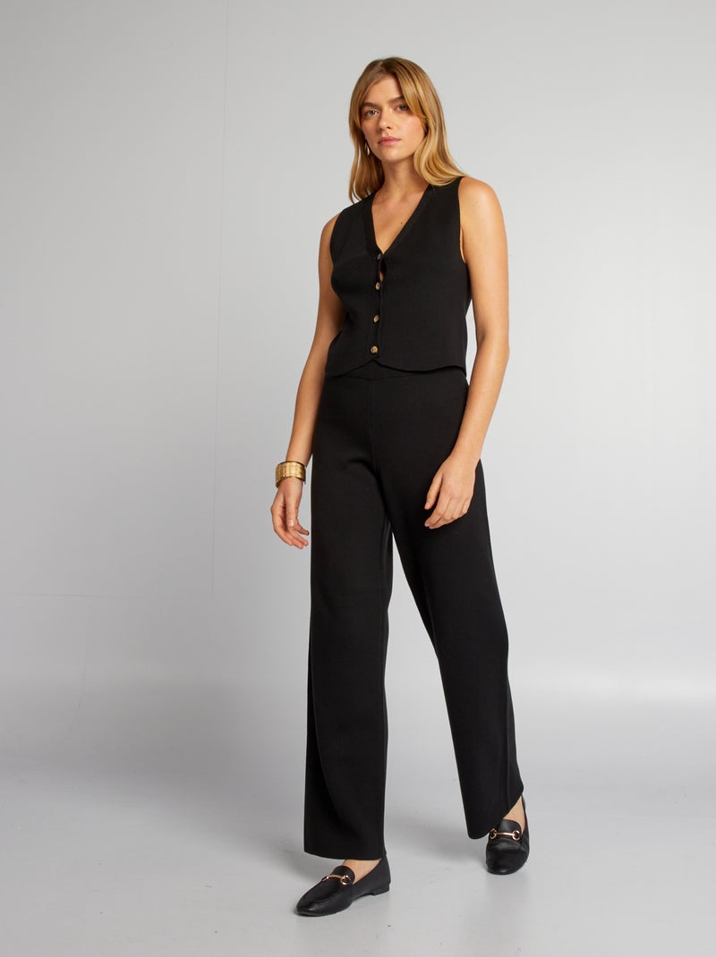 Broek met horizontale ribbel zwart - Kiabi