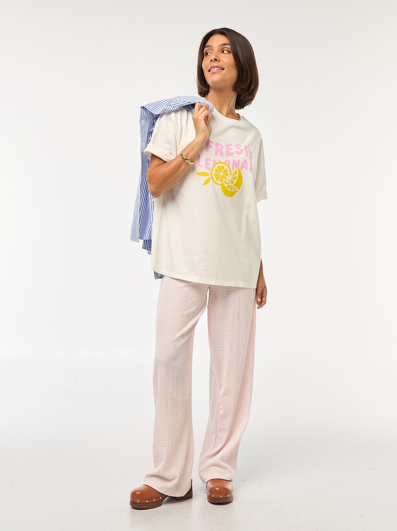 Broek met vichyruitjes van gewafelde stof Rose - Kiabi