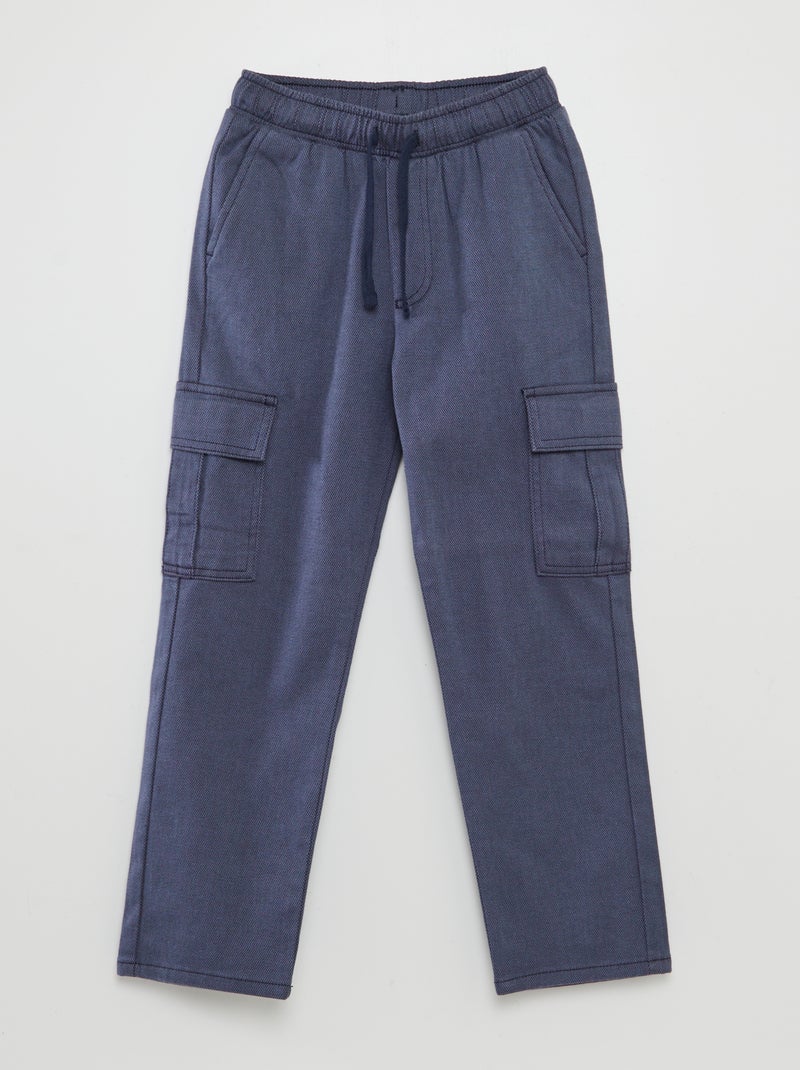 Broek met visgraatmotiefje en zakken met klepje BLAUW - Kiabi