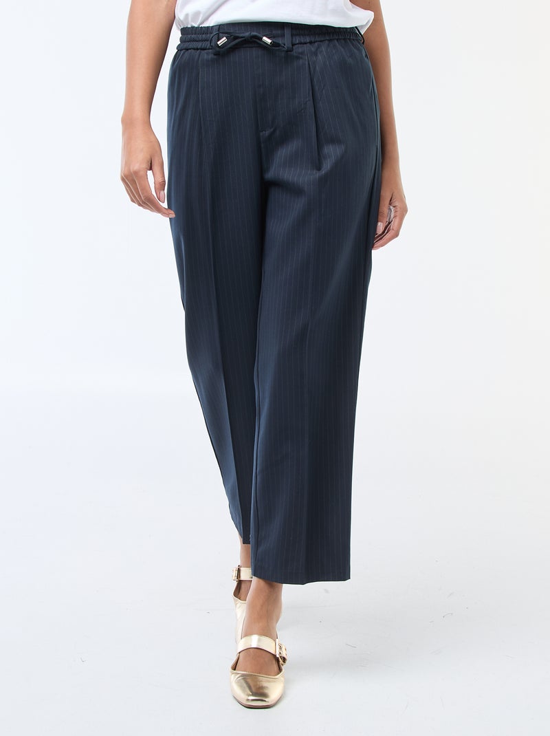 Broek met wijde pijpen, elastische tailleband en strikbandjes Blauw - Kiabi