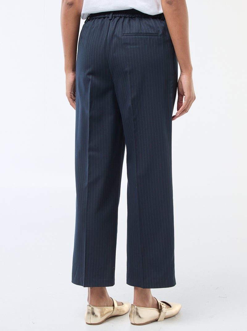 Broek met wijde pijpen, elastische tailleband en strikbandjes Blauw - Kiabi