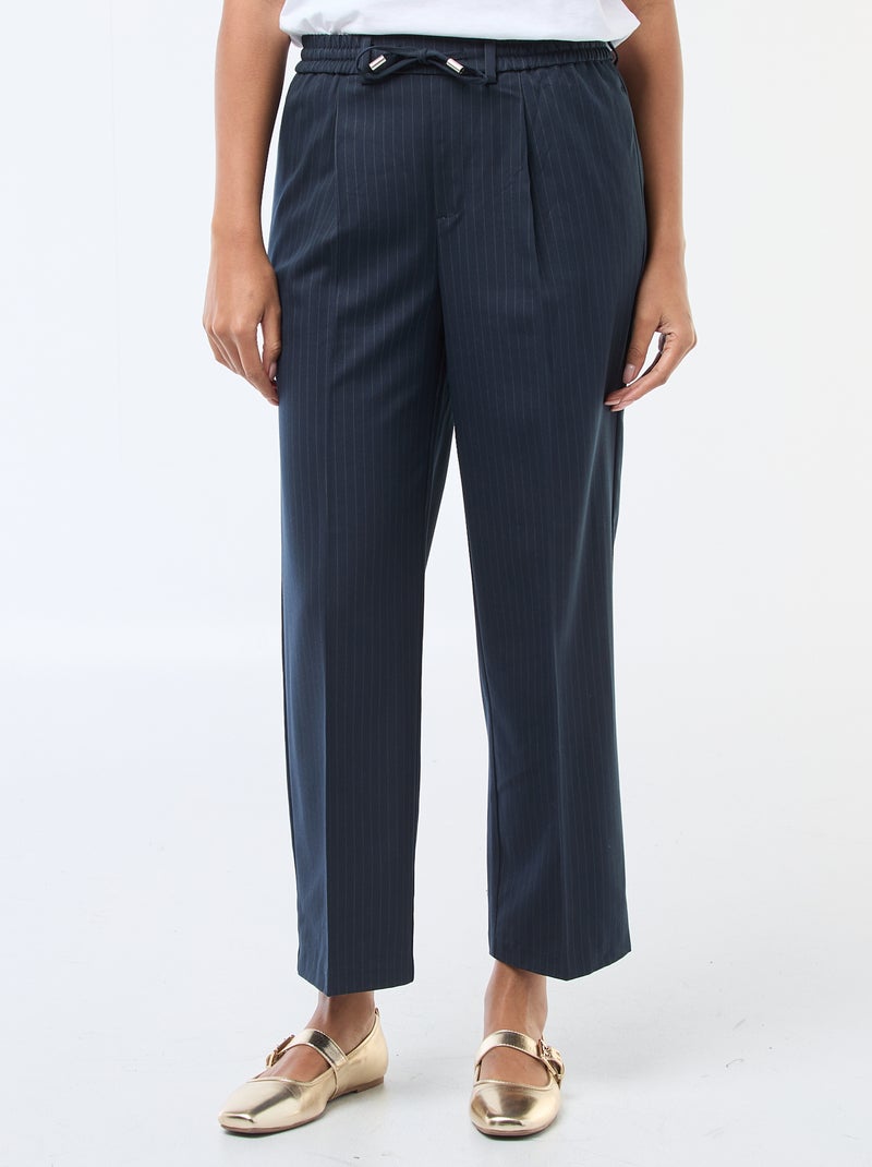Broek met wijde pijpen, elastische tailleband en strikbandjes Blauw - Kiabi