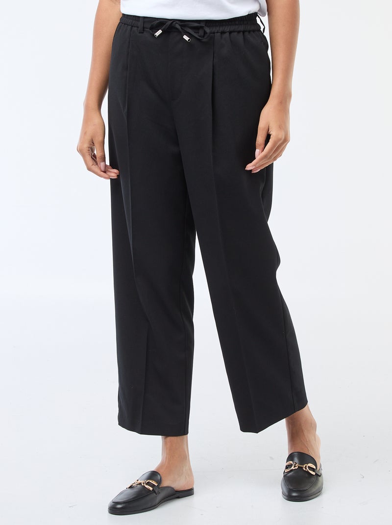 Broek met wijde pijpen, elastische tailleband en strikbandjes Zwart - Kiabi