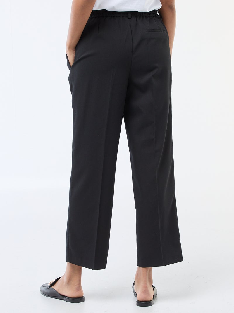 Broek met wijde pijpen, elastische tailleband en strikbandjes Zwart - Kiabi