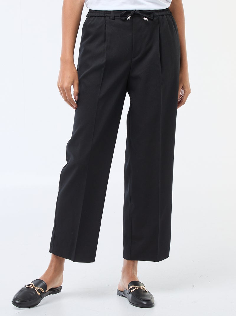 Broek met wijde pijpen, elastische tailleband en strikbandjes Zwart - Kiabi