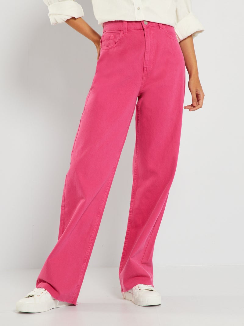 Broek met wijde pijpen en hoge taille roze - Kiabi