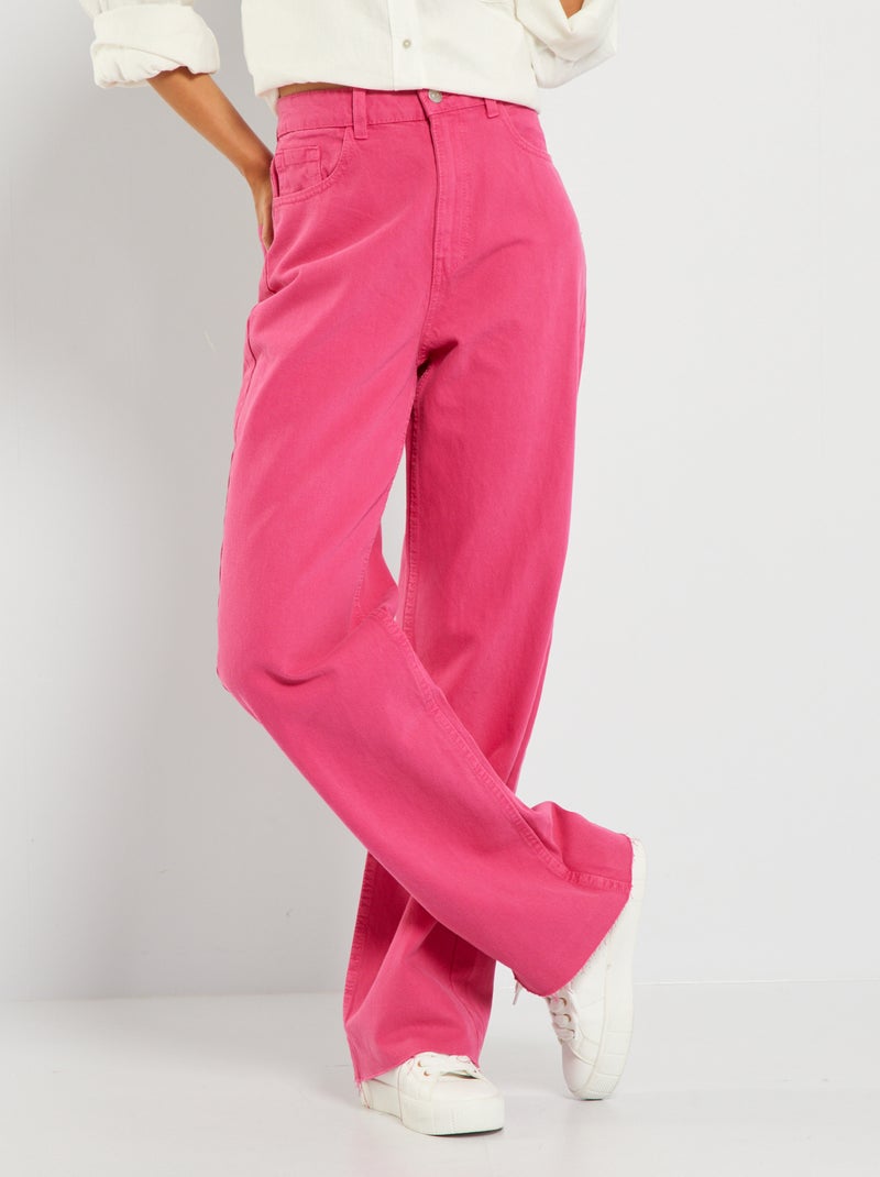 Broek met wijde pijpen en hoge taille roze - Kiabi