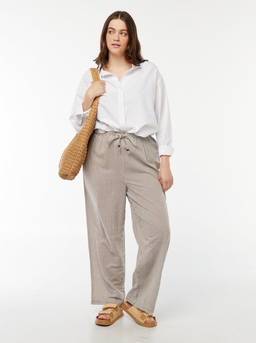 Broek met wijde pijpen van gemengd linnen - Kiabi