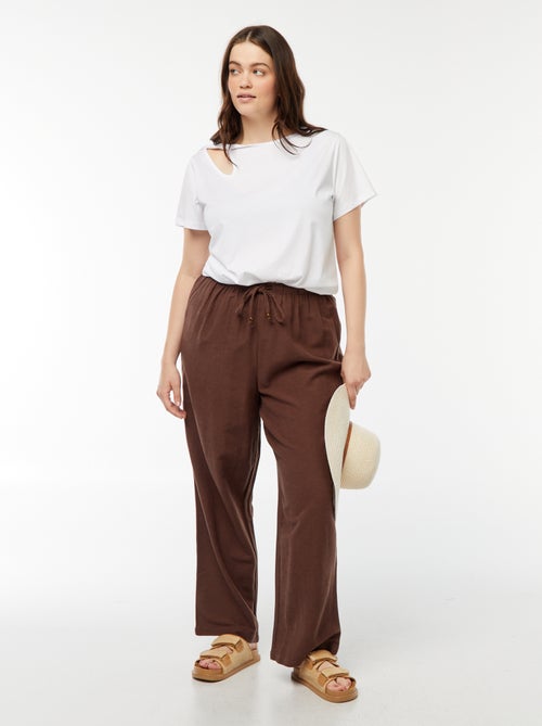 Broek met wijde pijpen van gemengd linnen - Kiabi