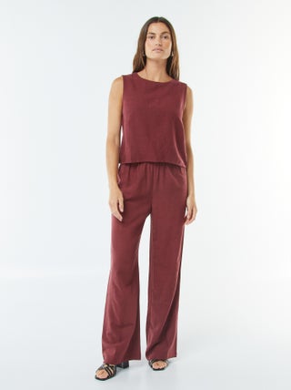 Broek met wijde pijpen van gemengd linnen