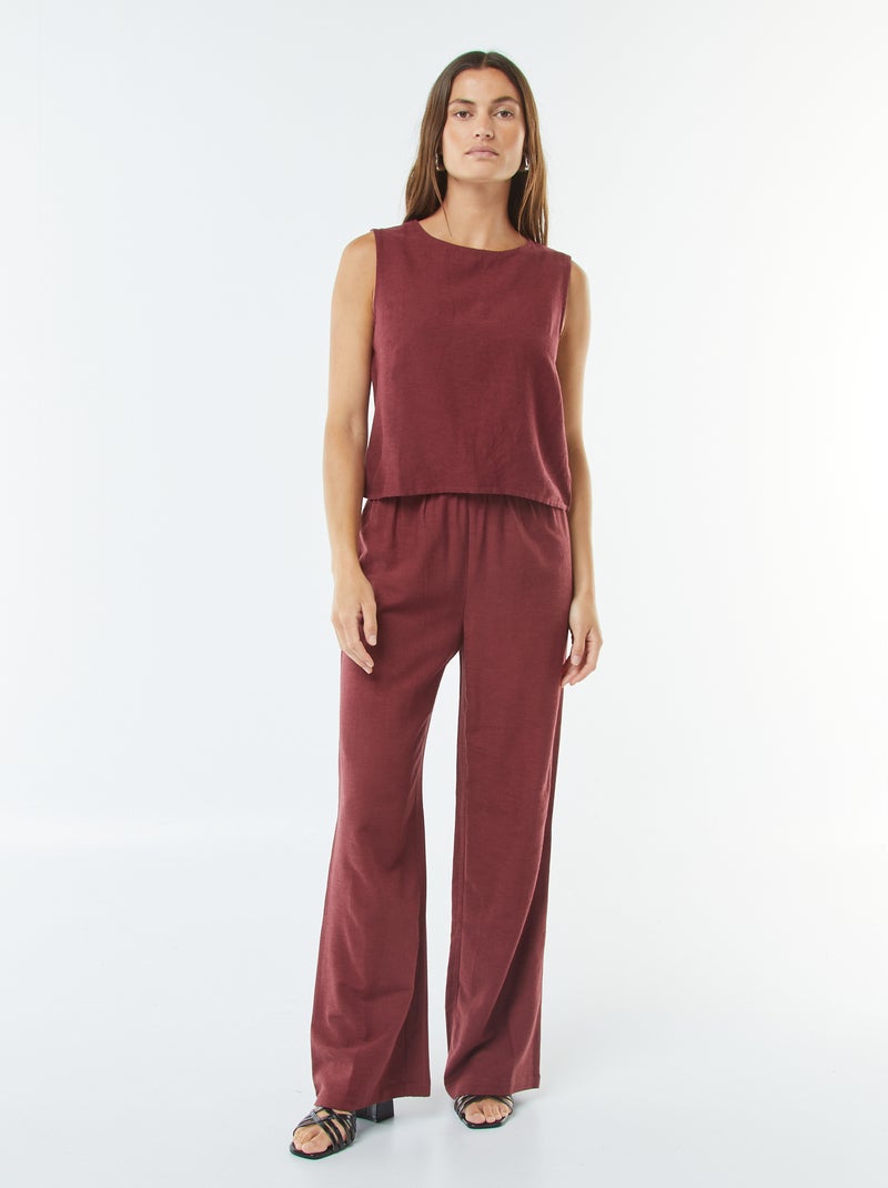 Broek met wijde pijpen van gemengd linnen Rood - Kiabi