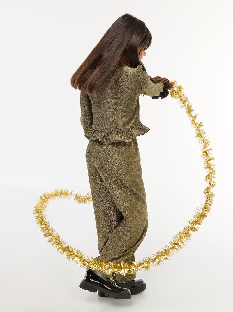 Broek met wijde pijpen van glanstricot Geel - Kiabi