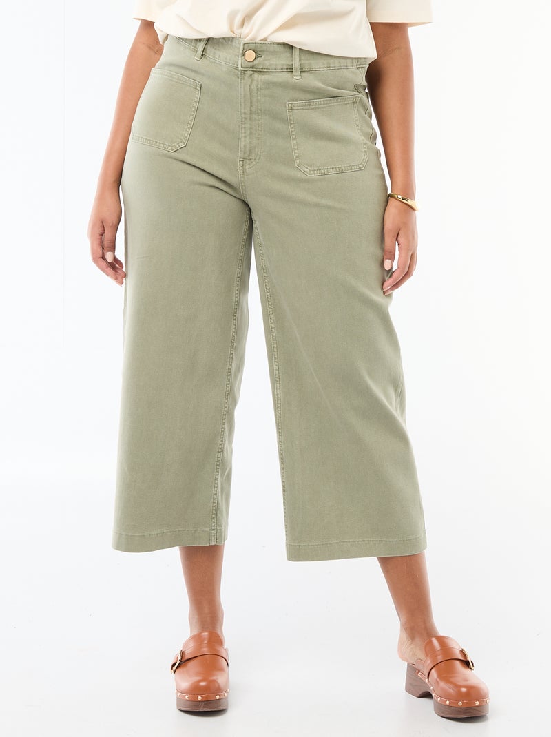 Broek met wijde pijpen / wide leg met standaard taille Kaki - Kiabi